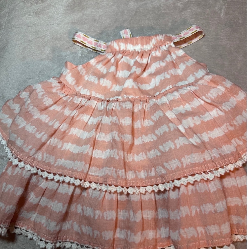 Tommy Bahama Baby Girl Peach White Tiered Ikat Sun Dress Crochet Lace 12M